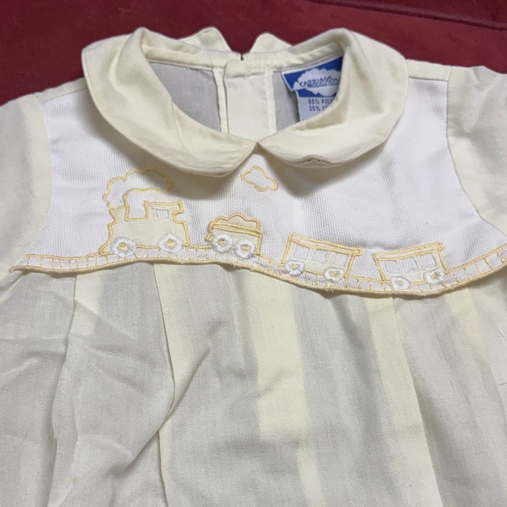 Carriage Boutique Cream and Gold Train Embroidered One Piece